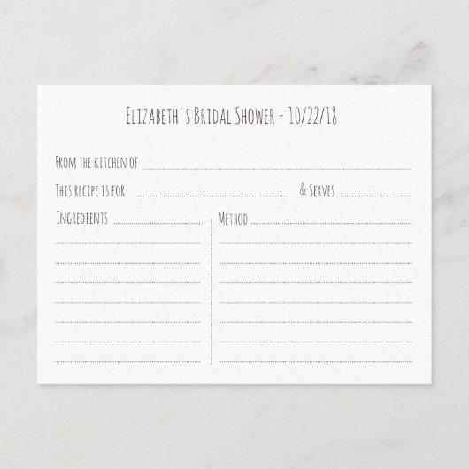 Elegant Waterverf Floral Vrijgezellenfeest Recipe Uitnodiging Briefkaart (Achterkant)