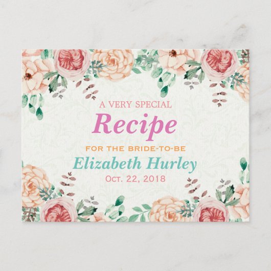 Elegant Waterverf Floral Vrijgezellenfeest Recipe Uitnodiging Briefkaart (Voorkant)
