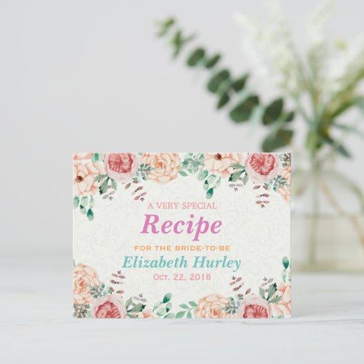 Elegant Waterverf Floral Vrijgezellenfeest Recipe Uitnodiging Briefkaart (Staand voorkant)