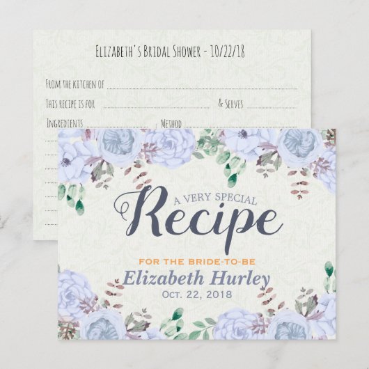 Elegant Waterverf Floral Vrijgezellenfeest Recipe Uitnodiging Briefkaart (Voorkant / Achterkant)