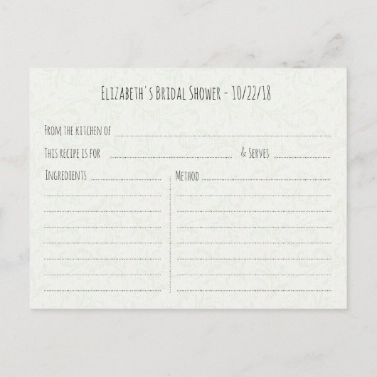 Elegant Waterverf Floral Vrijgezellenfeest Recipe Uitnodiging Briefkaart (Achterkant)