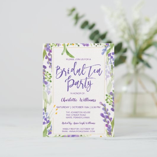 Elegant Waterverf Floral Vrijgezellenfeest Tea Briefkaart (Staand voorkant)