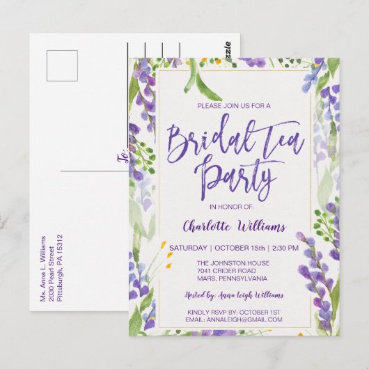 Elegant Waterverf Floral Vrijgezellenfeest Tea Briefkaart (Voorkant / Achterkant)