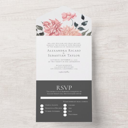 Elegant Waterverf Floral Wedding All In One Uitnodiging (Binnen)