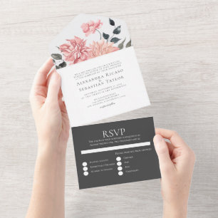Elegant Waterverf Floral Wedding All In One Uitnodiging