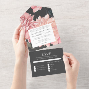 Elegant Waterverf Floral Wedding All In One Uitnodiging