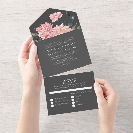 Elegant Waterverf Floral Wedding All In One Uitnodiging (Afscheurbaar)