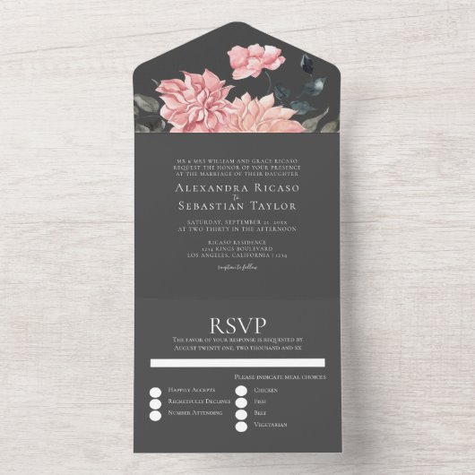Elegant Waterverf Floral Wedding All In One Uitnodiging (Binnen)