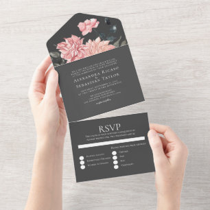 Elegant Waterverf Floral Wedding All In One Uitnodiging