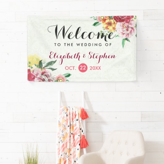 Elegant  Waterverf Floral Wedding Banner (Insitu)
