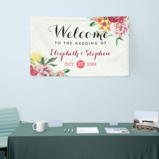 Elegant  Waterverf Floral Wedding Banner (Beurs)