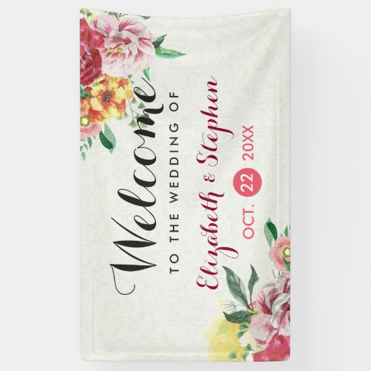 Elegant  Waterverf Floral Wedding Banner (Verticaal)