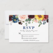 Elegant Waterverf Floral Wedding Blue RSVP Kaartje (Voorkant)