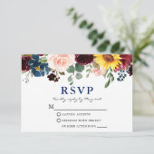 Elegant Waterverf Floral Wedding Blue RSVP Kaartje (Staand voorkant)