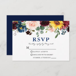 Elegant Waterverf Floral Wedding Blue RSVP Kaartje