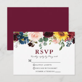 Elegant Waterverf Floral Wedding Burgundy RSVP Kaartje