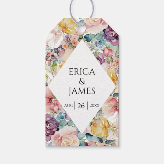 Elegant Waterverf Floral Wedding Cadeaulabel (Voorkant)