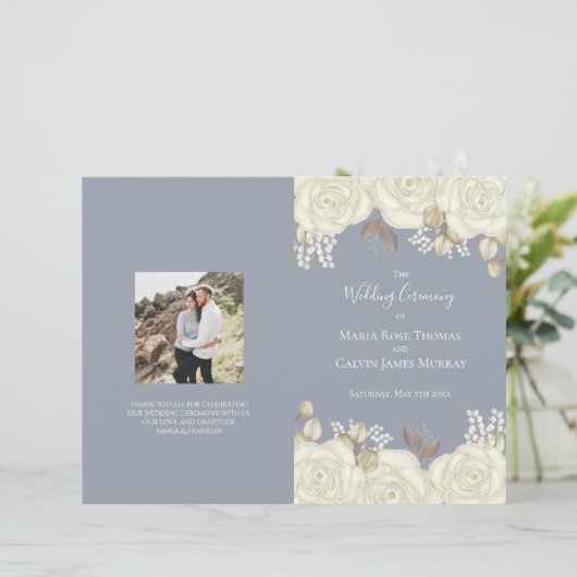 Elegant Waterverf Floral Wedding Ceremony Programm (Staand voorkant)