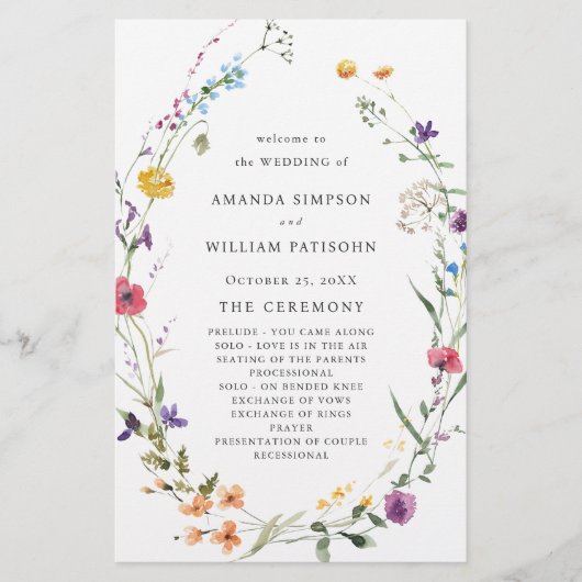 Elegant Waterverf Floral Wedding Ceremony Programm (Voorkant)