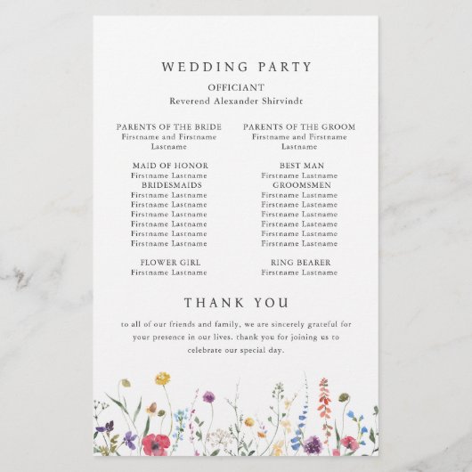 Elegant Waterverf Floral Wedding Ceremony Programm (Achterkant)