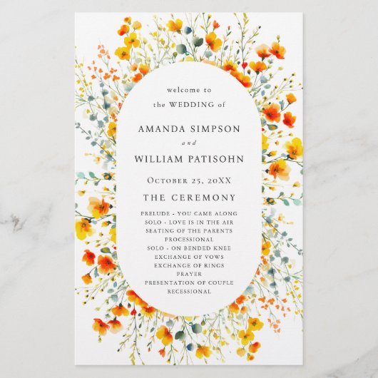 Elegant Waterverf Floral Wedding Ceremony Programm (Voorkant)