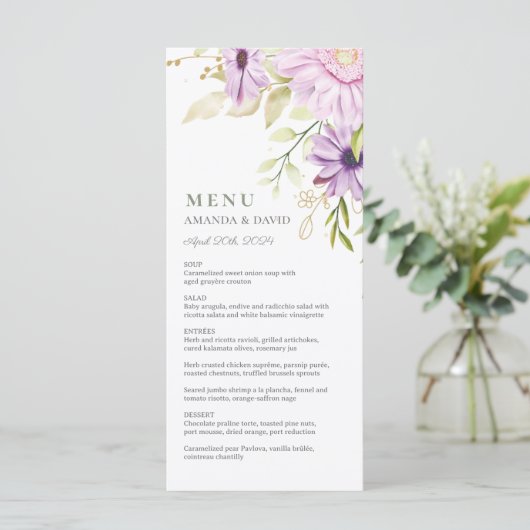 Elegant Waterverf Floral Wedding Flat Menu (Staand voorkant)