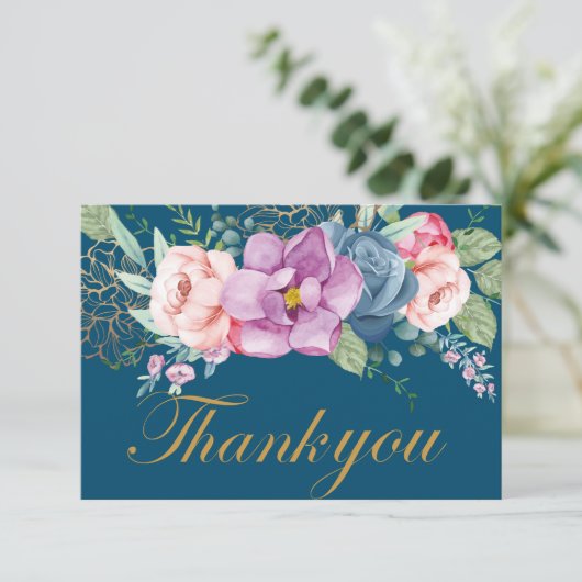 Elegant Waterverf Floral Wedding Hartelijk dank Bedankkaart (Staand voorkant)