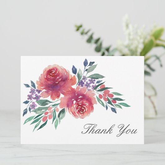 Elegant Waterverf Floral Wedding Hartelijk dank Kaart (Staand voorkant)