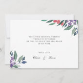 Elegant Waterverf Floral Wedding Hartelijk dank Kaart (Achterkant)