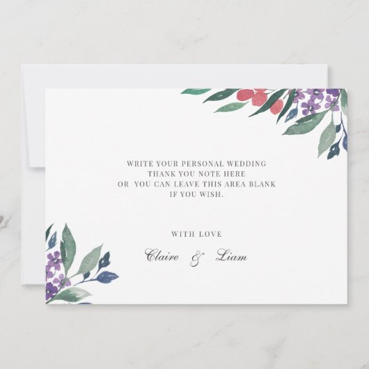 Elegant Waterverf Floral Wedding Hartelijk dank Kaart (Achterkant)