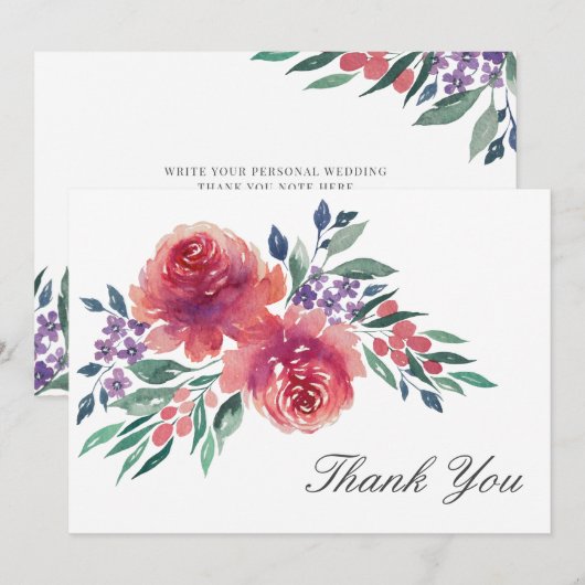 Elegant Waterverf Floral Wedding Hartelijk dank Kaart (Voorkant / Achterkant)