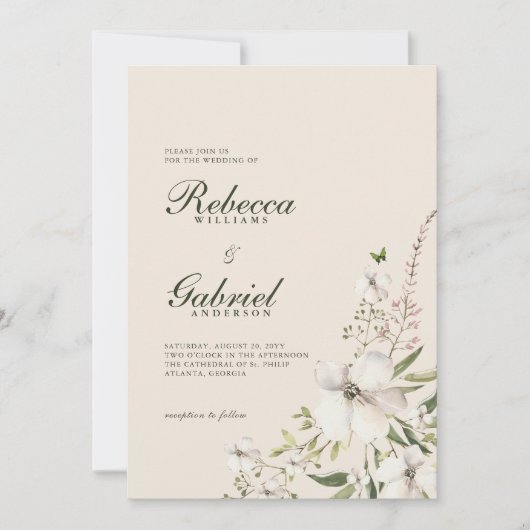 Elegant Waterverf Floral Wedding Kaart (Voorkant)