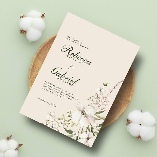 Elegant Waterverf Floral Wedding Kaart