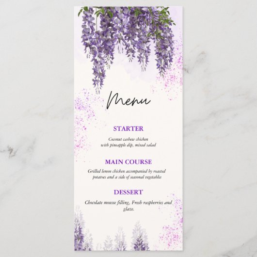 Elegant Waterverf Floral Wedding Menu Card (Voorkant)