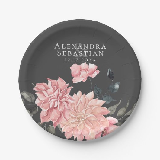 Elegant Waterverf Floral Wedding Papieren Bordje (Voorkant)