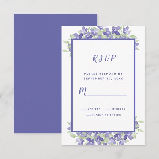 Elegant Waterverf Floral Wedding Periwinkle Blue RSVP Kaartje (Voorkant / Achterkant)