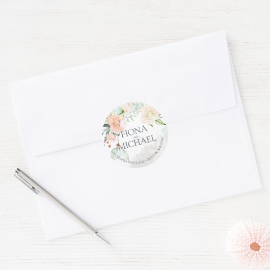 Elegant Waterverf Floral Wedding Return Address Ronde Sticker (Envelop)