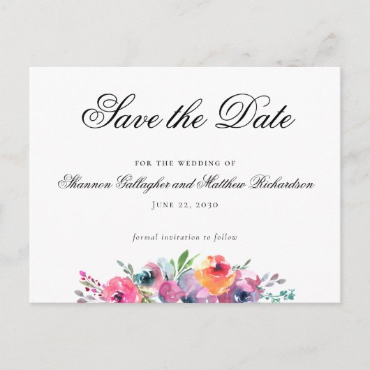 Elegant Waterverf Floral Wedding Save the Date Aankondigingskaart (Voorkant)