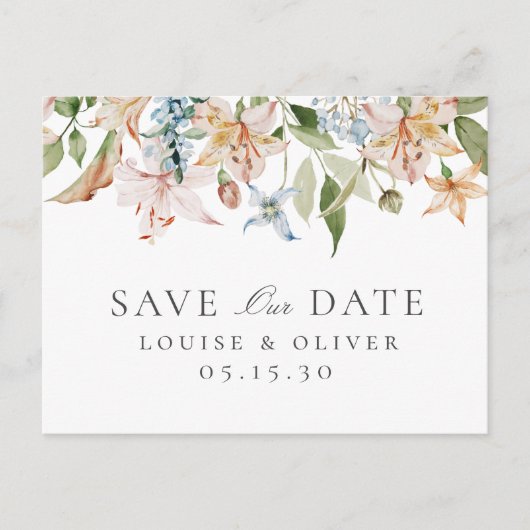 Elegant Waterverf Floral Wedding Save the Date Aankondigingskaart (Voorkant)