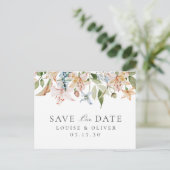 Elegant Waterverf Floral Wedding Save the Date Aankondigingskaart (Staand voorkant)