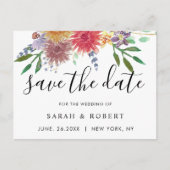Elegant Waterverf Floral Wedding Save the Date Briefkaart (Voorkant)