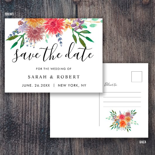 Elegant Waterverf Floral Wedding Save the Date Briefkaart