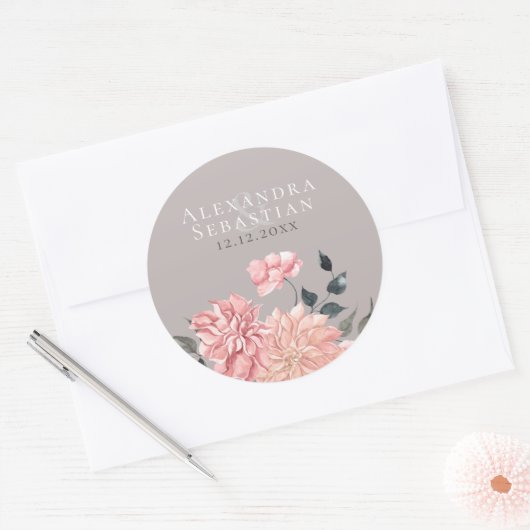 Elegant Waterverf Floral Wedding Save the Date Ronde Sticker (Envelop)