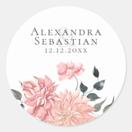 Elegant Waterverf Floral Wedding Save the Date Ronde Sticker