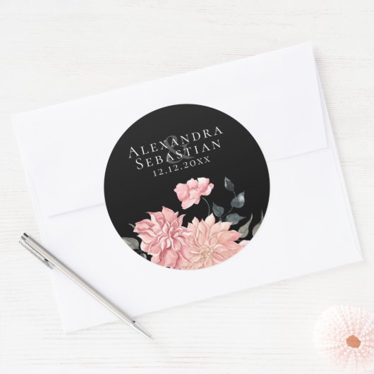 Elegant Waterverf Floral Wedding Save the Date Ronde Sticker (Envelop)