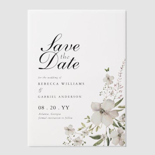 Elegant Waterverf Floral Wedding Save the Date Vellum Uitnodigingen (Voorkant)