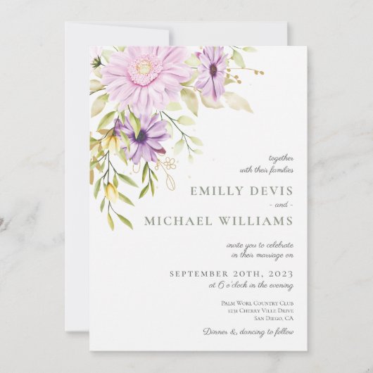 Elegant Waterverf Floral Wedding Uitnodiging (Voorkant)