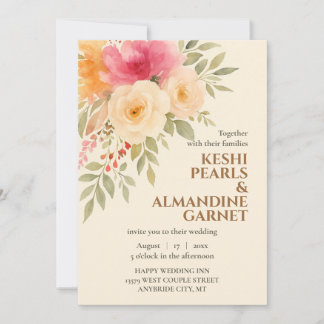 Elegant Waterverf Floral Wedding Uitnodiging