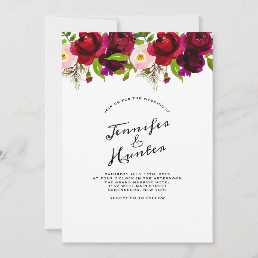 Elegant Waterverf Floral Wedding Uitnodiging (Voorkant)