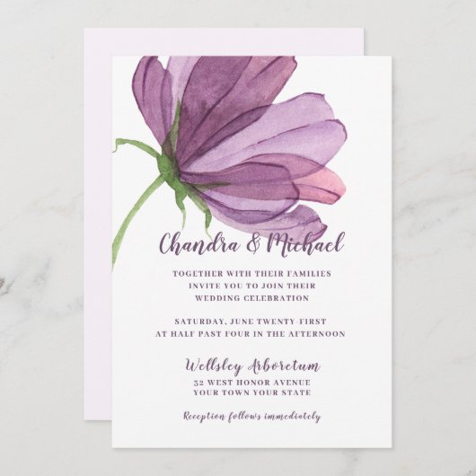 Elegant Waterverf Floral Wedding Uitnodiging (Voorkant / Achterkant)